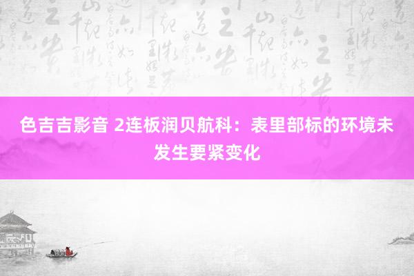 色吉吉影音 2连板润贝航科:表里部标的环境未发生要紧变化