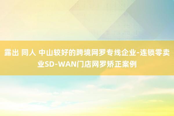 露出 同人 中山较好的跨境网罗专线企业-连锁零卖业SD-WAN门店网罗矫正案例